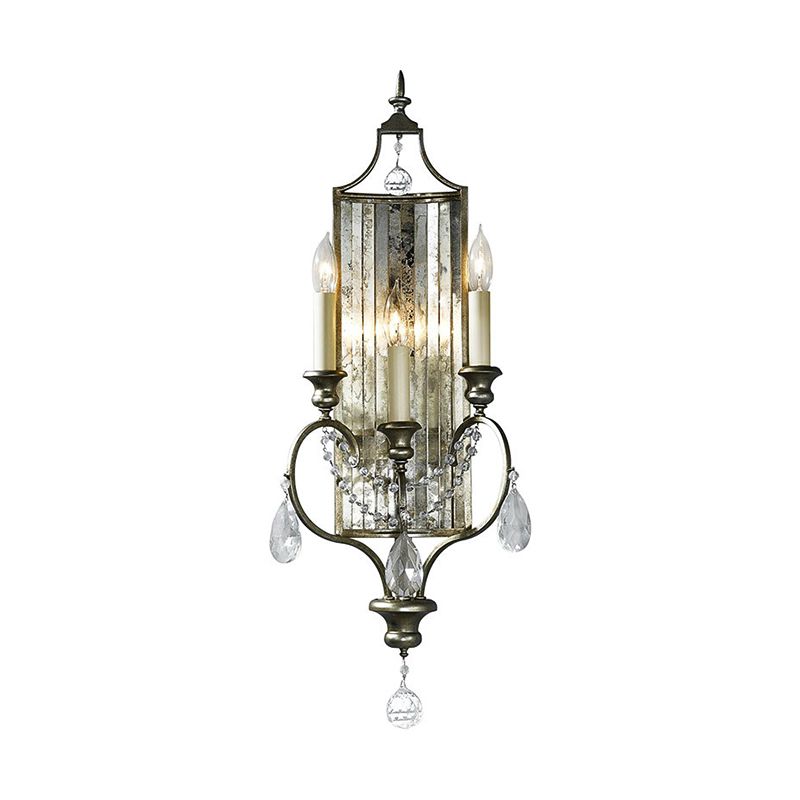 Rustic Candelabra Metal Sconce Light 2 Lights Wall Mounted Light Fixture with Crystal Accent
