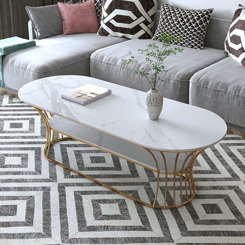 Glam 17.7" H Oval Slate Coffee Table Metal Frame Cocktail Table