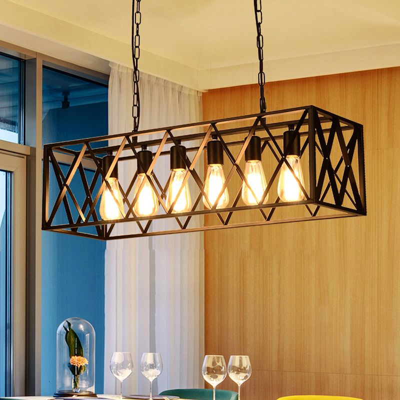 4 / 6 - Light Ceiling Pendant Iron Frame Industrial Rectangle Kitchen Island Fixture