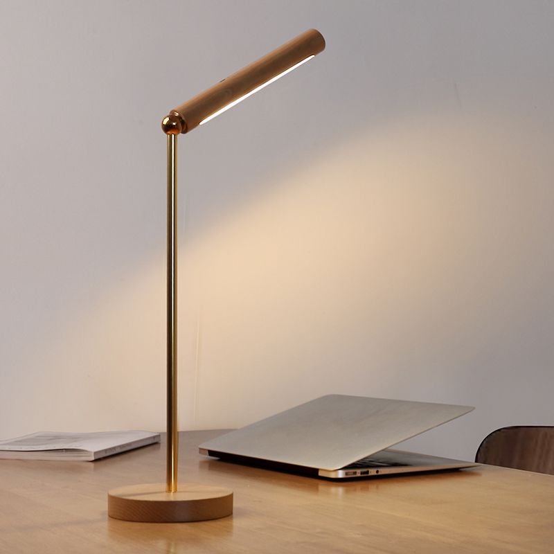 1 Light Linear Table Light Contemporary Wood Night Table Lamps for Study Room in Brown