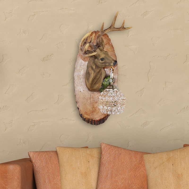 1 Light Resin Wall Lamp Rustic Black/Gold/Tan Orb Shade Indoor Sconce Light Fixture with Elk, Right/Left