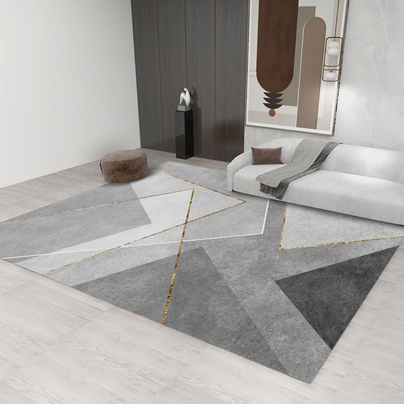 Gray Modern Rug Polyester Abstract Graphic Rug Washable Rug for Sitting Room