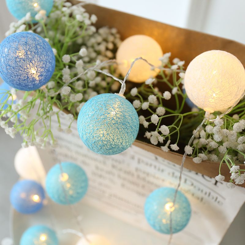 Globe Shape LED Fairy Lighting Cotton Decorative Battery String Light for Girls Bedroom
