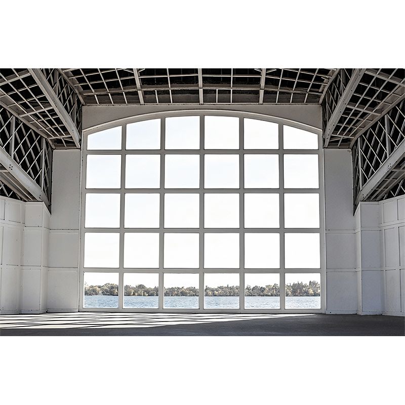 White Grid Window Murals Construction Modernist Moisture Resistant Wall Art for Home Decor