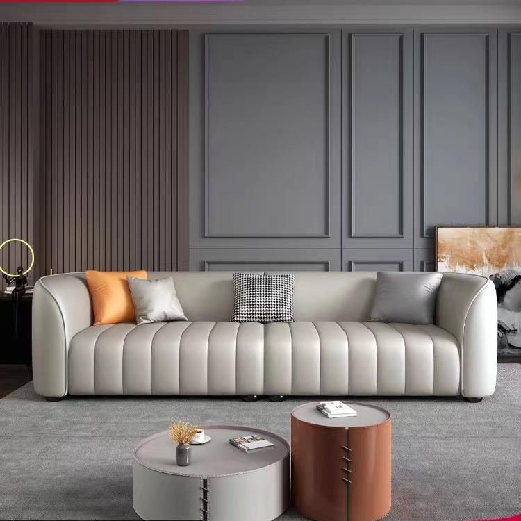 Beige Faux Leather Straight Arm Sofa/Sectional with Stain-Resistant and Wear-Resisting