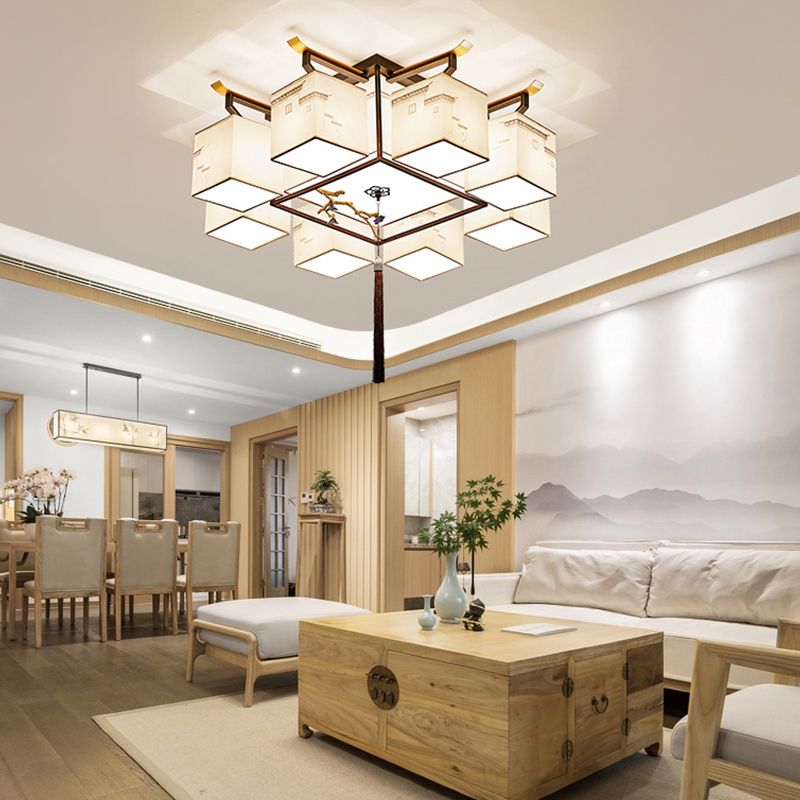 5/8/12/16/21 Ceiling Light with Fabric Shade Chinese Style Flush Mount Light