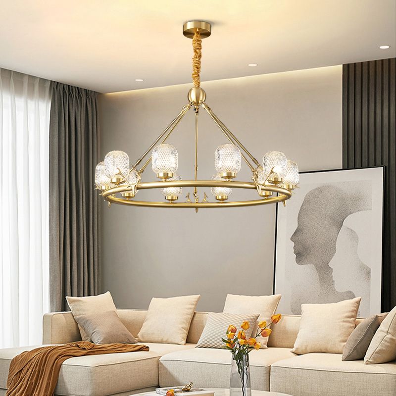 Wagenrad-Kronleuchter-Beleuchtung moderne Multi-Head-Suspensionslicht mit klarem Glasschatten