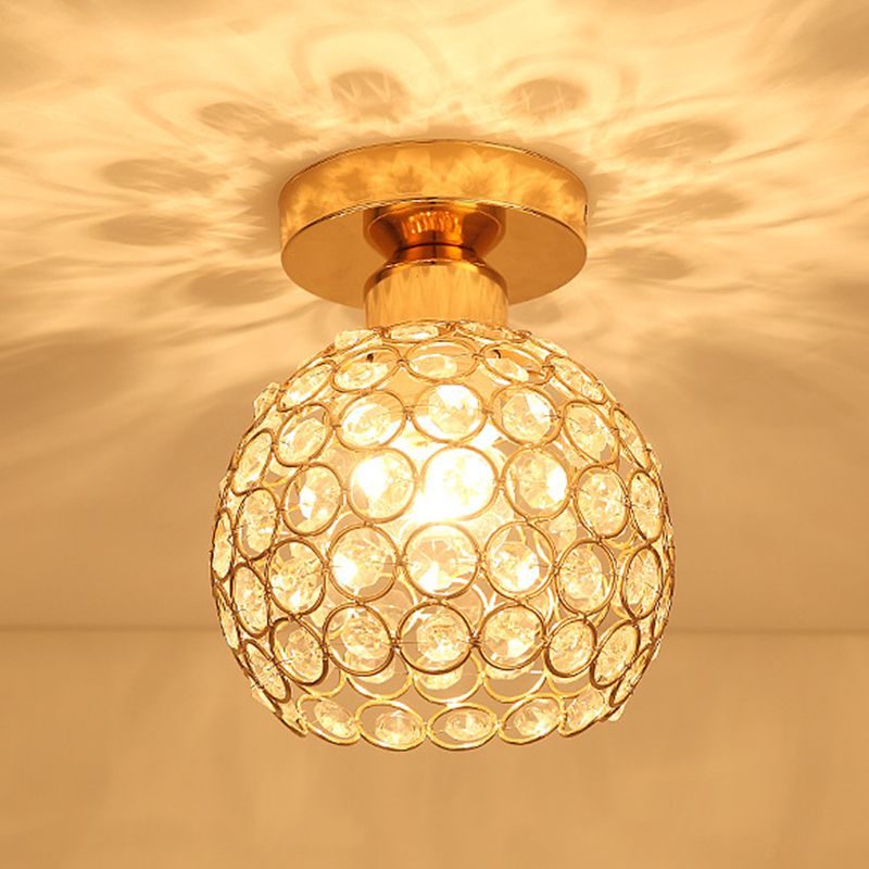 Spherical Hallway Ceiling Lighting Crystal 1 Bulb Modernist Flush Light