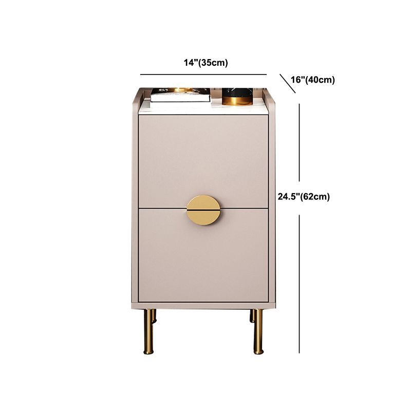 Glam Stone Top Bed Nightstand 2-Drawer Imitation Wood Legs Included Night Table