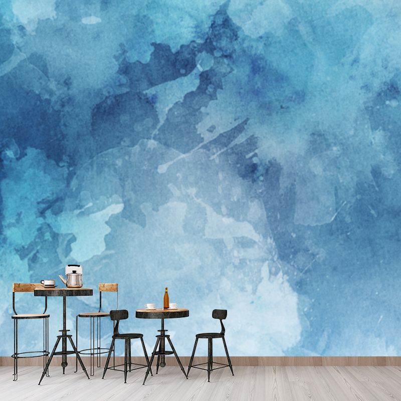 Blue Tie Dye Mural Wallpaper Abstract Artistic Stain-Proof Wall Decor for Living Room