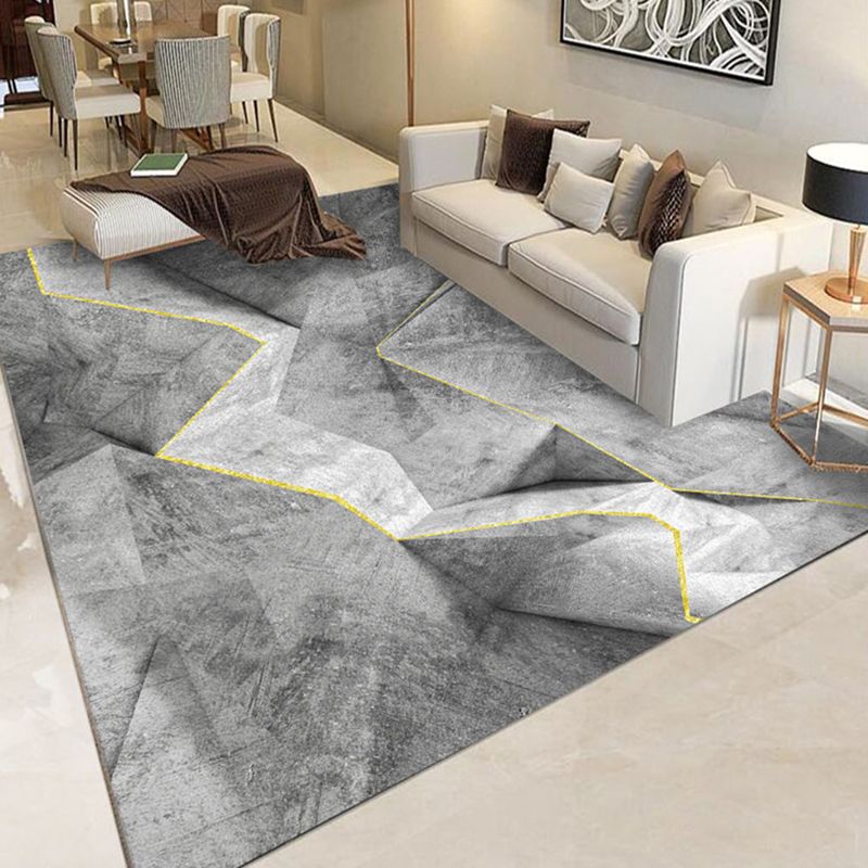 Marble Print Area Rug Polyester Contemporary Carpet Non-Slip Backing Rug for Living Room