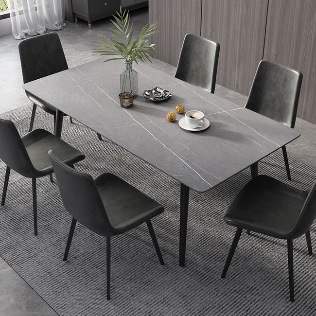 Industrial Style Dining Table Rectangle Sintered Stone 4 Legs Table with Black Frame