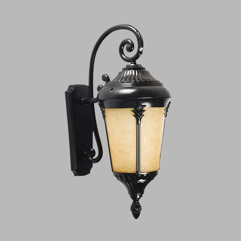 1 Bulb Tan Cracked Glass Sconce Lighting Country Black Urn Outdoor Wall Mount Lamp