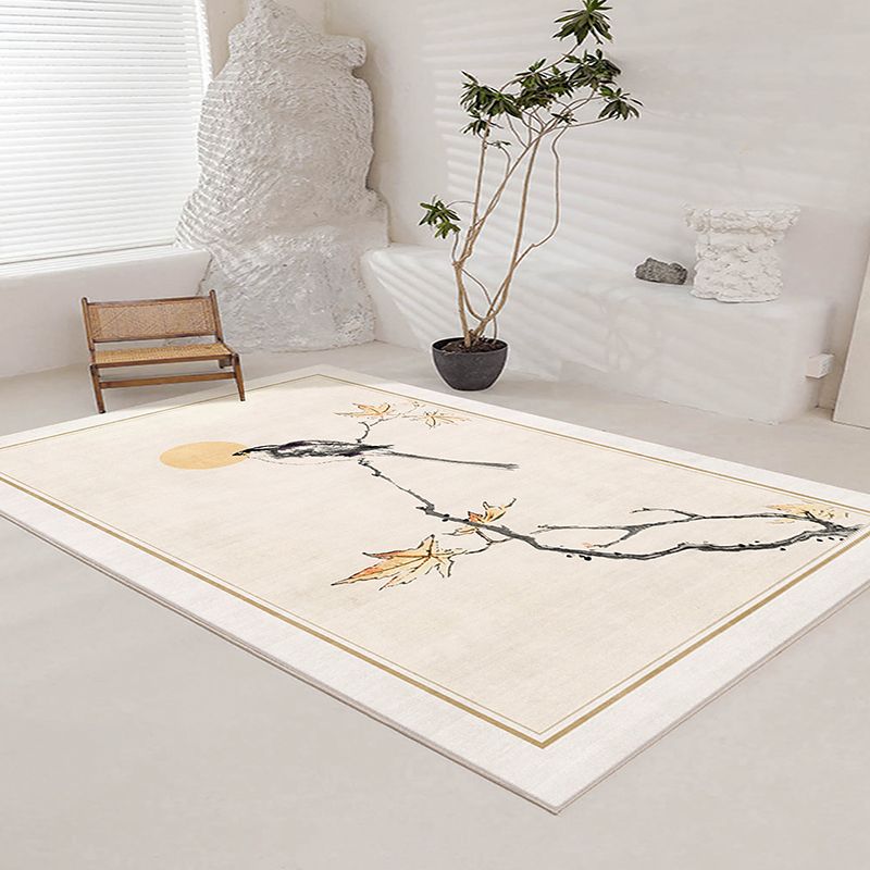 Beige Modern Rug Polyester Bird Indoor Rug Stain Resistant Rug for Living Room