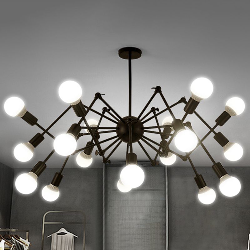 Spider Metal Chandelier Industrial Clothing Shop Commercial Pendant Lighting with Open Bulb Design