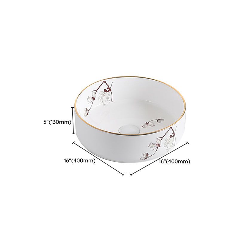 Traditional Vessel Sink Round Porcelain with Faucet Vessel Bathroom Sink