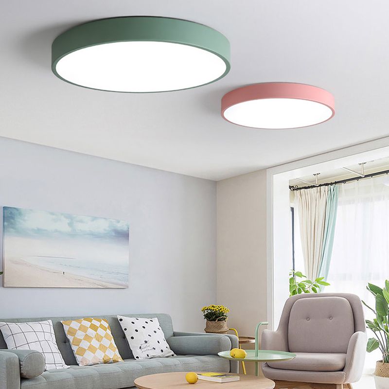 Drum Flush Mount Fixture Simplicity Metal 1 Light Flush Light