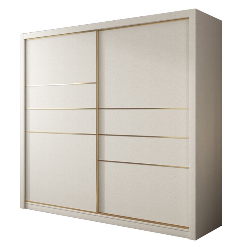 White Solid Wood Wardrobe Armoire Modern Sliding 2 Doors Wardrobe