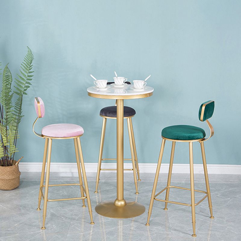 Nordic Backrest Armless Counter Stool Iron Kitchen Bar Stool with Velvet Cushion and Pedal