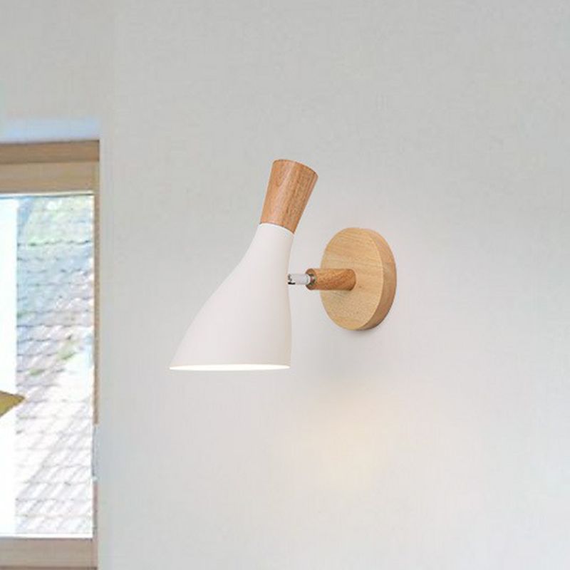 Metallic Swivel Shade Wall Lamp Macaron 1 Bulb Bedroom Wall Light Fixture in Wood