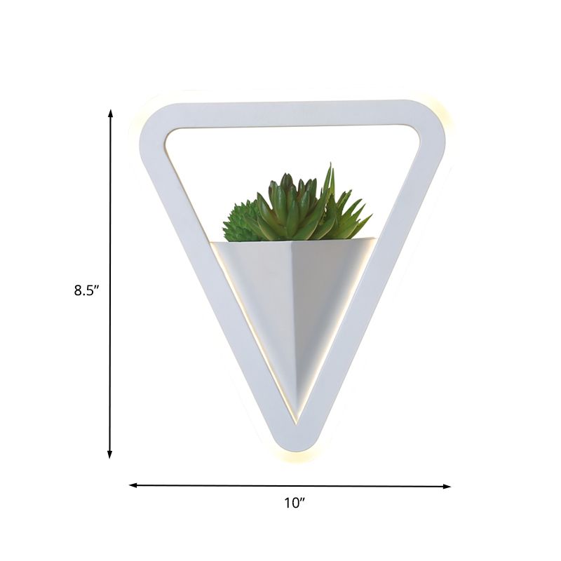 White 1 Bulb Sconce Light Fixture Minimalist Acrylic Triangle LED Plant Wall Lamp in Warm/White Light