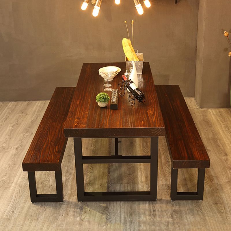 Industrial 1/2/3/4/5 Pieces Furniture Solid Wood Rectangle Dining Chairs Set in Brown