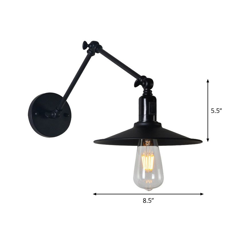 Rustic Swivelable Flared Shade Wall Light 1 Head Iron Reading Wall Lamp in Black