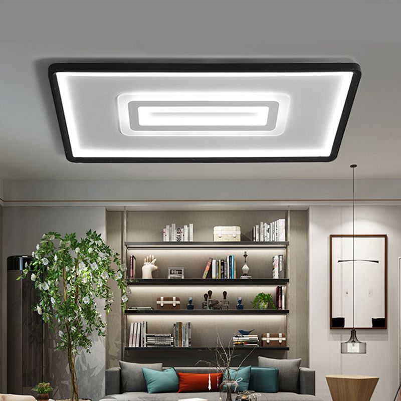 35.5"/43" W Dual Rectangle Flush Light Nordic Style Black Metal Indoor Light Fixture, Warm/White Light/Remote Control Stepless Dimming