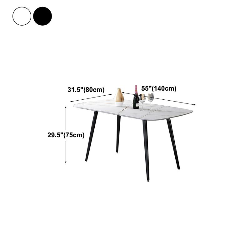 Rectangle Stone Dining Table Modern Dining Table with 4 Black Legs
