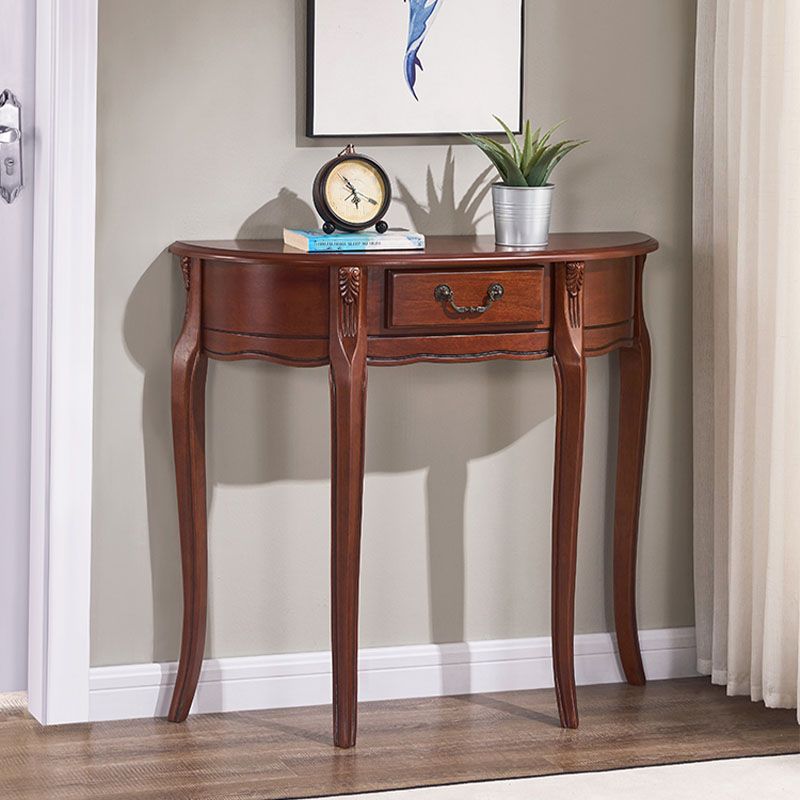 Rubbered Wood Console Table Mid-Century Modern Half Moon Accent Table for Hall