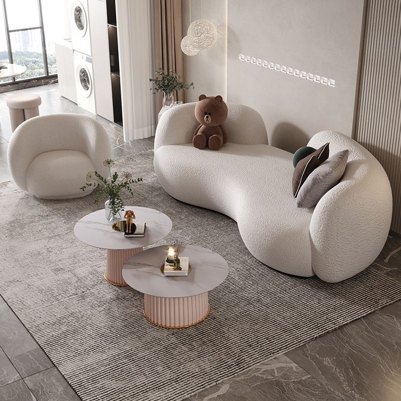 Contemporary Tuxedo Arm Sofa Fabric Sofa in White, Tight Back Curved Sofa