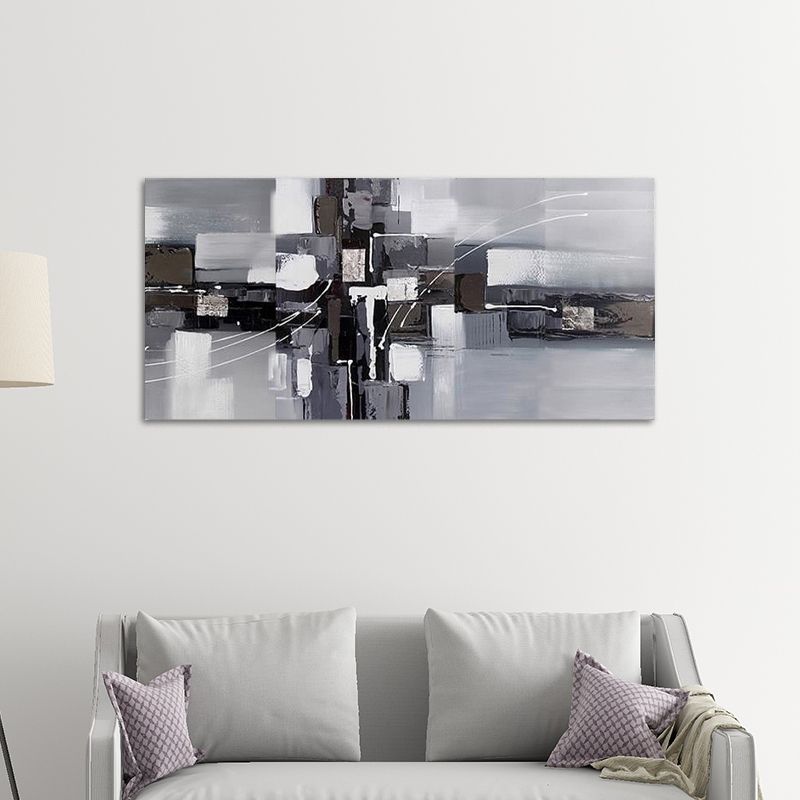 Black-Grey Color Block Art Print Abstract Oil Painting Modern Textured Wall Decor