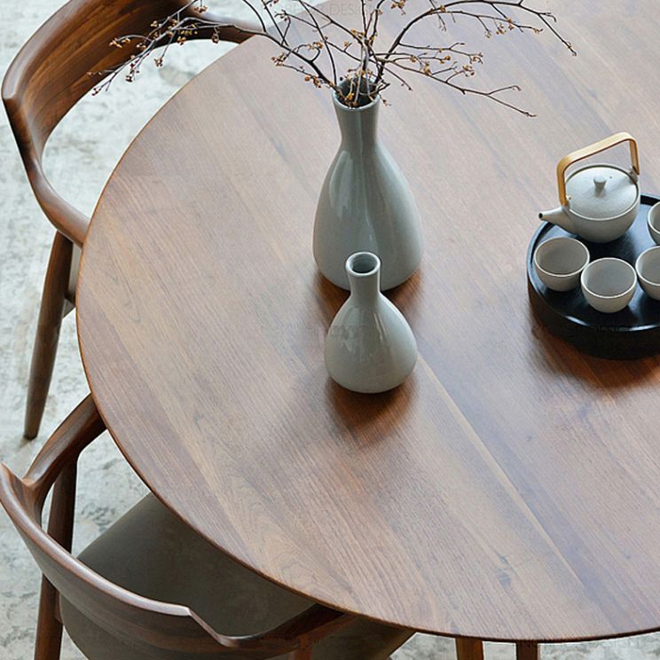 Modern Round Dining Table 1/2/5 Pieces Solid Wood Dining Room Table with Chairs