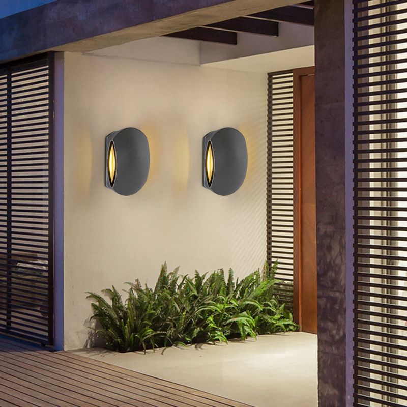 Lumière murale ronde extérieure en aluminium contemporain applique noire luminaire en chaud / blanc