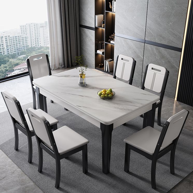 Mid-Century Rectangle Dining Table Sintered Stone Table with 4 Legs Base
