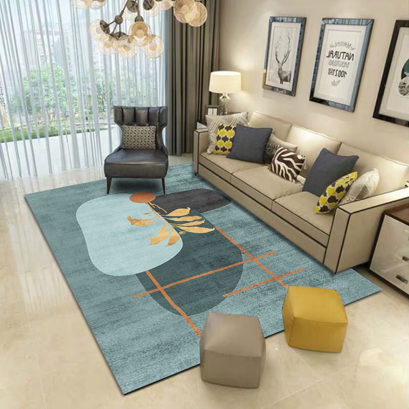 Dark Navy Modern Rug Polyester Graphic Rug Non-Slip Backing Rug for Home Decor