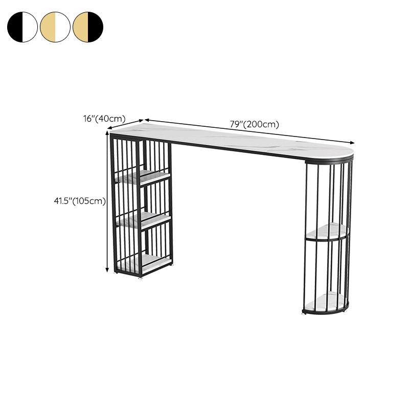 Modern Sintered Stone Bar Table Metal Base Dining Table with Storage Shelves