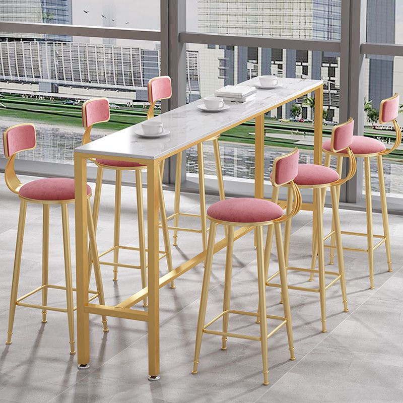 Glam Style Round Barstool Armless Low Back Bar Stool with Metal Base