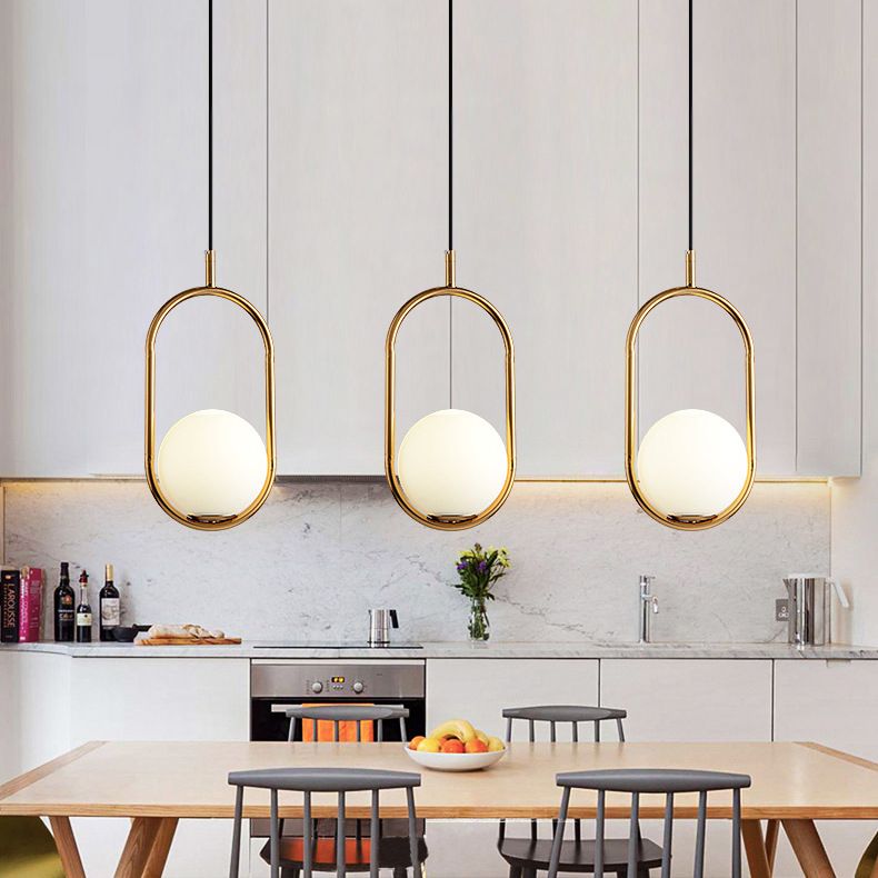 Lampada a sospensione di anello in metallo Ellisse Minimalista moderno Minimalista Light a sospensione a sospensione in vetro bianco
