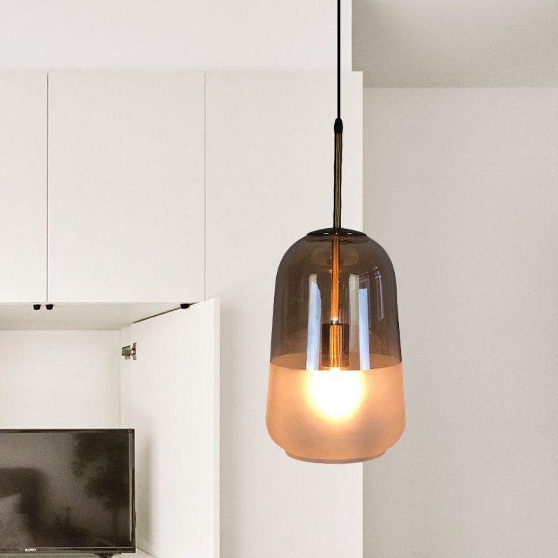 Restaugale a ciondolo a ciondolo da 1-bulba Light vintage oro appeso a soffitto con tonalità in vetro marrone chiaro con capsula.