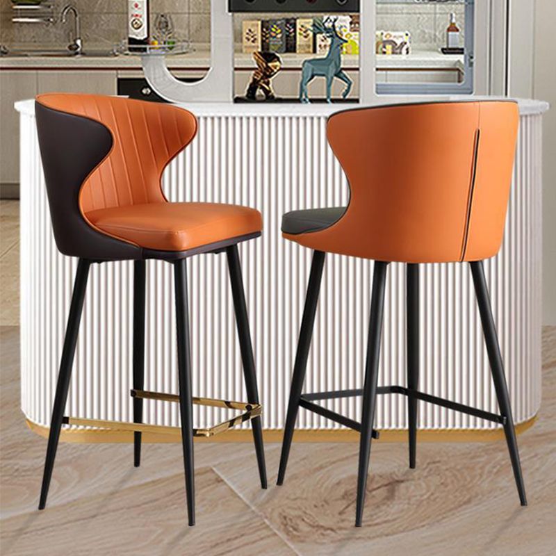 Glam Backrest Armrest Counter Stool Iron Bar Stool with Cushion and Pedal for Cafe