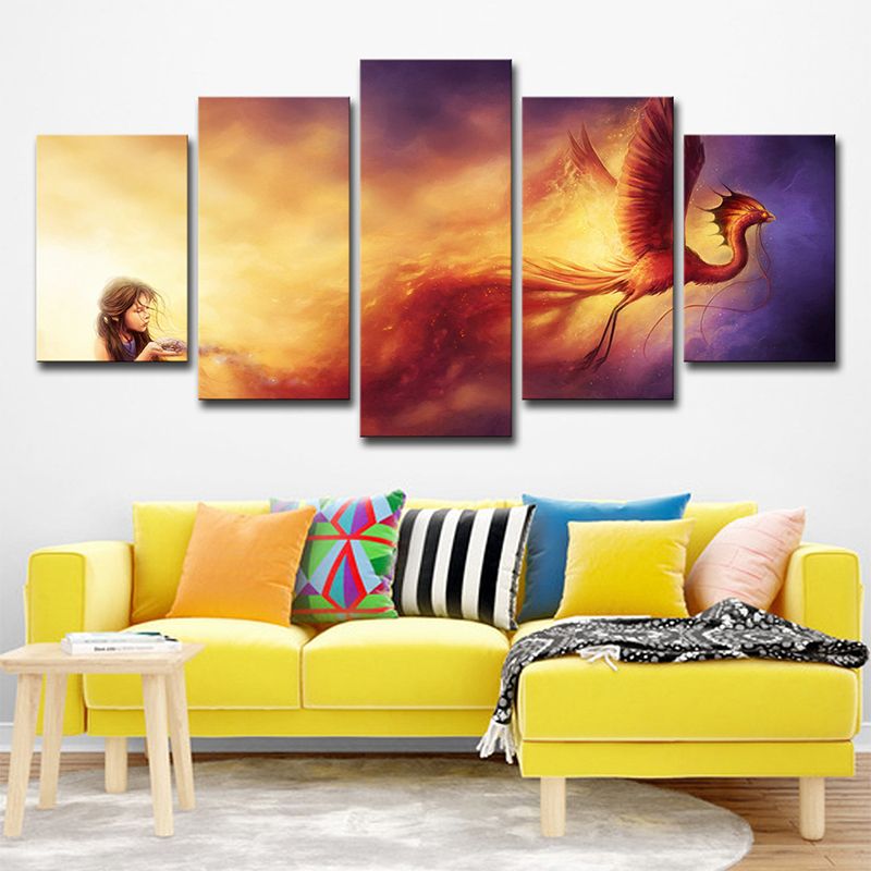 Phoenix Nirvana Canvas Art Kids Style Multi-Piece Girls Bedroom Wall Decor in Yellow