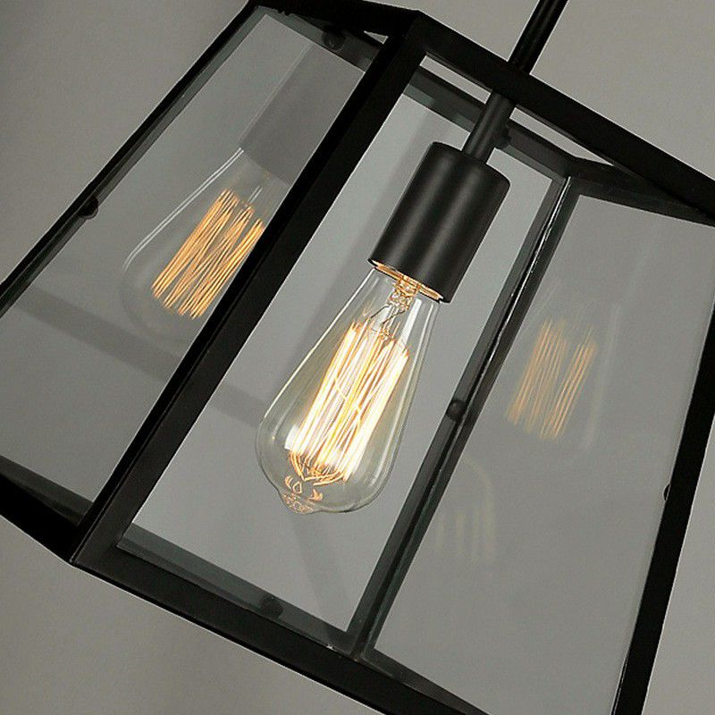 1-Light Pendant Light Antique Trapezoid Clear Glass Hanging Light for Restaurant