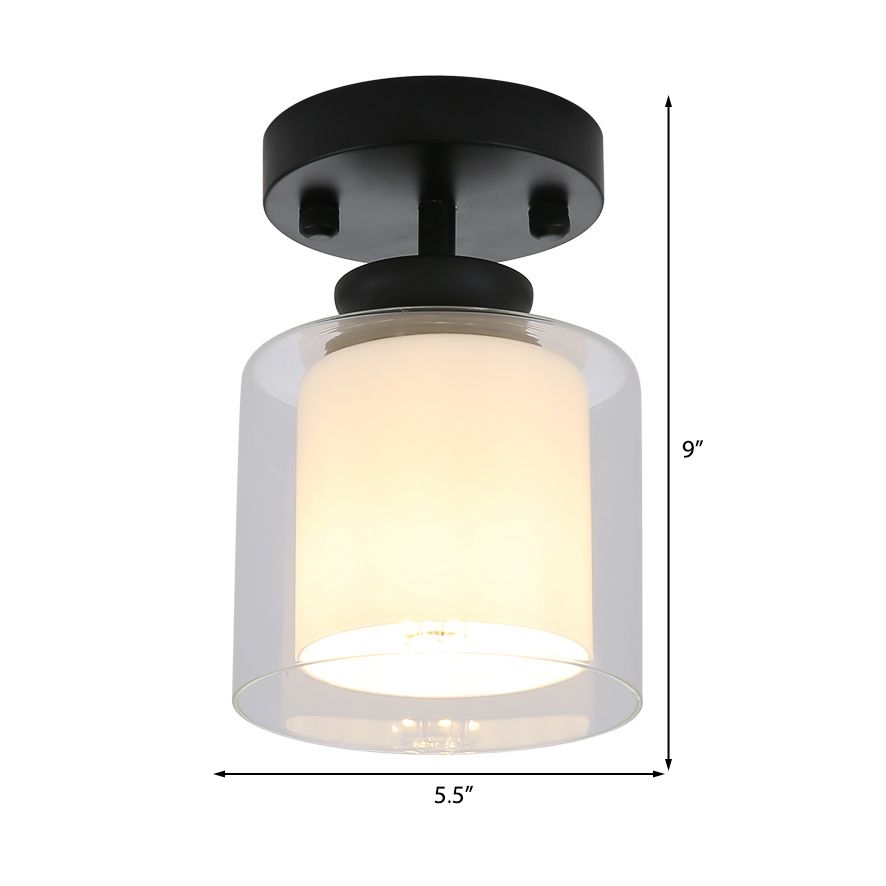 Black/Silver/Gold Finish Cylinder Semi Flush Ceiling Light with Glass Shade Contemporary 1 Bulb Semi Flush Light Fixture