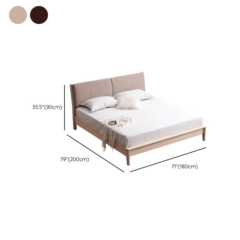 Nordic Solid Wood Bed Frame with Headboard 35.4-inch High Panel Bed in Ash