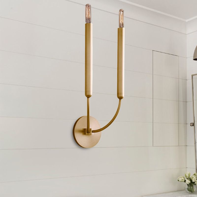 1/2 Bulbs Tube Wall Lamp Tradition Metal Sconce Light Fixture in Black/Brass for Dining Room