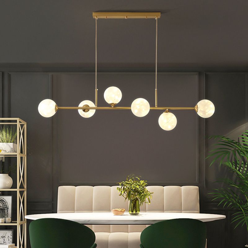Wrought Iron Island Pendant Light in Modern Luxury Style Glass Sputnik Ceiling Light for Dining Room