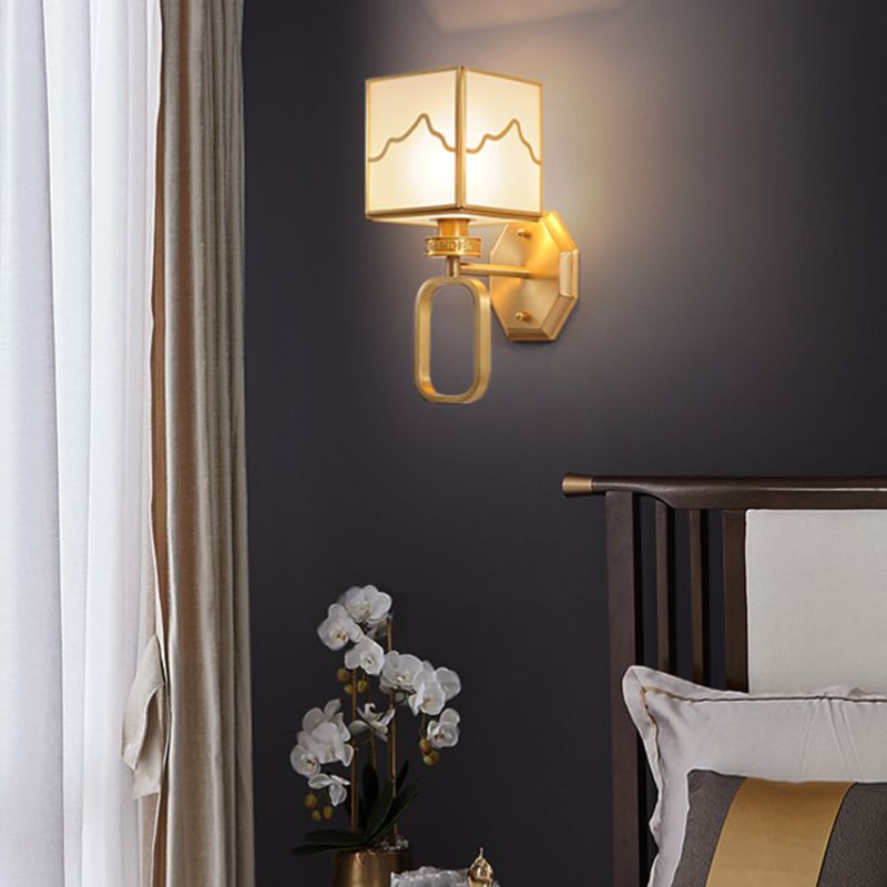 1 Light Square Wall Mounted Light Fixture Modern Wall Mounted Lighting in Gold Finish