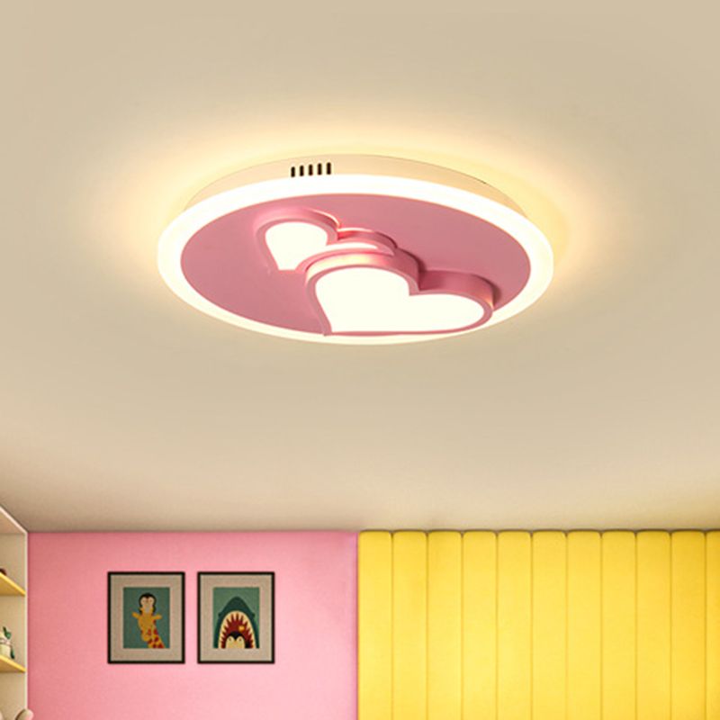 Embossed Loving Heart Thin Ceiling Lamp Modern Romantic Acrylic Pink LED Flush Mount Light Fixture for Bedroom