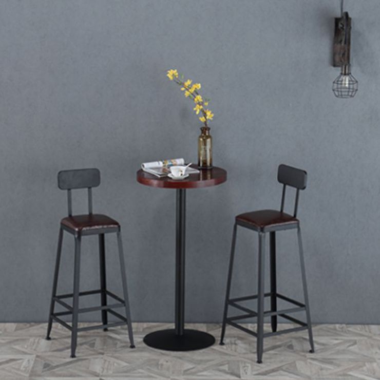 Industrial Armless Counter Stool Iron Cafe Bar Stool with Leather Cushion